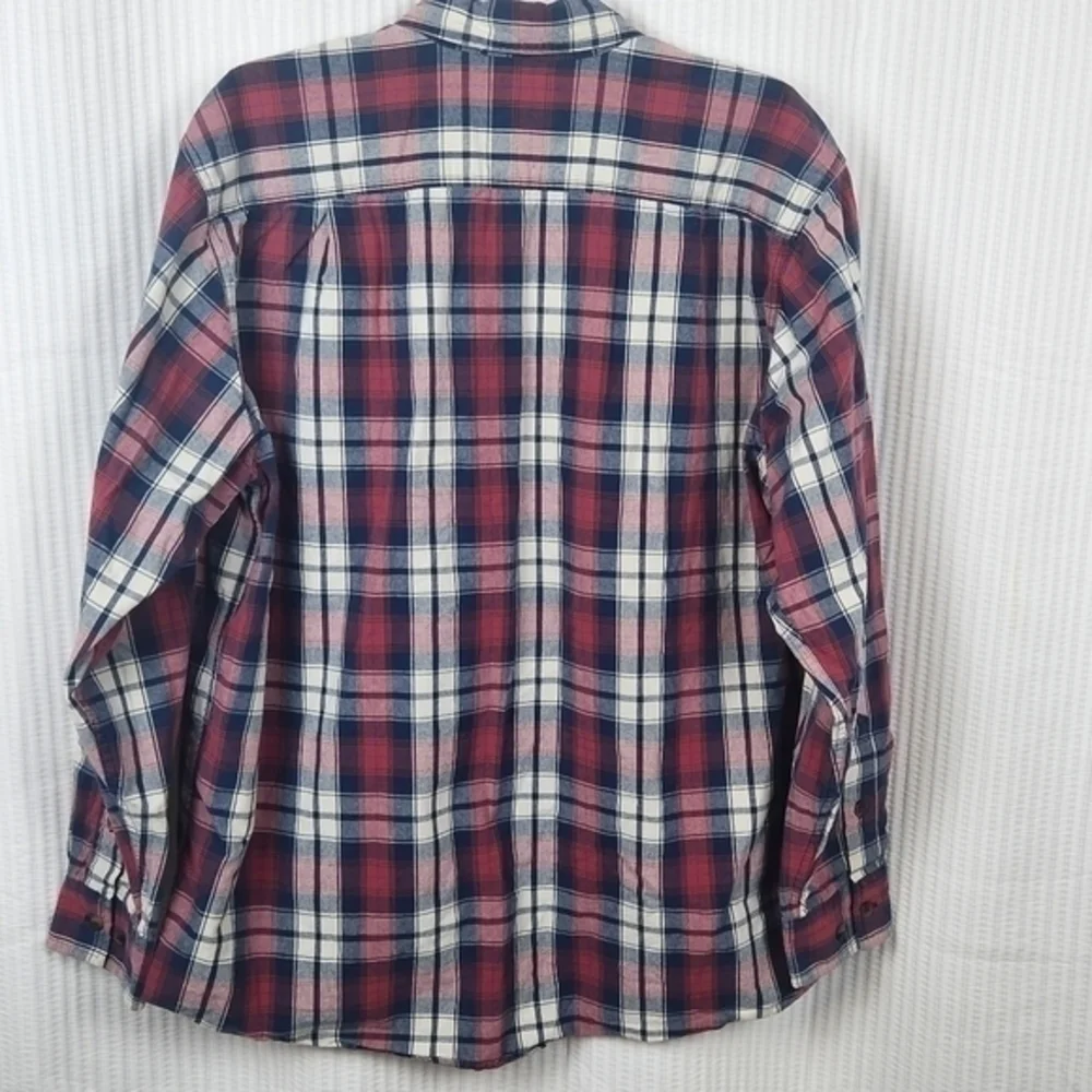 CE Schmidt Workwear Large Long Sleeve Button Down‎ Plaid Red White Blue Colorway